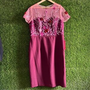NWT Crepe Beaded Midi Cocktail Dress Curve